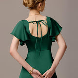 ever BELISSE|Robe en satin à manches volantées et fentes sur le devant