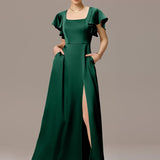 ever BELISSE|Robe en satin à manches volantées et fentes sur le devant