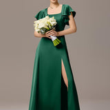 ever BELISSE|Robe en satin à manches volantées et fentes sur le devant