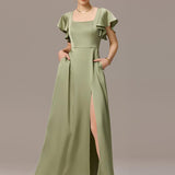ever BELISSE|Robe en satin à manches volantées et fentes sur le devant