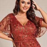 ever DIONE|Robe de soirée en queue de poisson à paillettes et feuilles à col en V