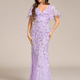 ever DIONE|Robe de soirée en queue de poisson à paillettes et feuilles à col en V