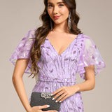 ever DIONE|Robe de soirée en queue de poisson à paillettes et feuilles à col en V