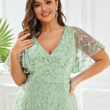 ever DIONE|Robe de soirée en queue de poisson à paillettes et feuilles à col en V