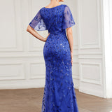 ever DIONE|Robe de soirée en queue de poisson à paillettes et feuilles à col en V