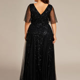 ever ASTRAL|Robe de Soirée Longue Romantique et Scintillante à Col V et Pailletes