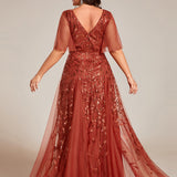 ever ASTRAL|Robe de Soirée Longue Romantique et Scintillante à Col V et Pailletes