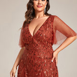 ever ASTRAL|Robe de Soirée Longue Romantique et Scintillante à Col V et Pailletes
