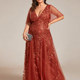 ever ASTRAL|Robe de Soirée Longue Romantique et Scintillante à Col V et Pailletes