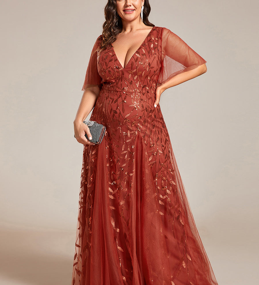 ever ASTRAL|Robe de Soirée Longue Romantique et Scintillante à Col V et Pailletes