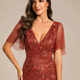 ever ASTRAL|Robe de Soirée Longue Romantique et Scintillante à Col V et Pailletes
