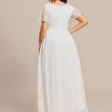 ever ELISE|Robe de soirée en dentelle plissée à manches courtes et col en V