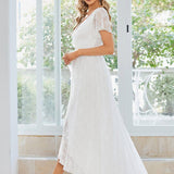 ever ELISE|Robe de soirée en dentelle plissée à manches courtes et col en V