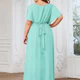 ever LEORA|Robe de soirée en mousseline de soie à col V et à manches flottantes