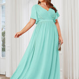 ever LEORA|Robe de soirée en mousseline de soie à col V et à manches flottantes