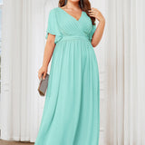 ever LEORA|Robe de soirée en mousseline de soie à col V et à manches flottantes