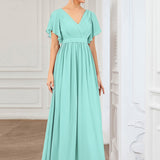 ever LEORA|Robe de soirée en mousseline de soie à col V et à manches flottantes