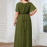 ever LEORA|Robe de soirée en mousseline de soie à col V et à manches flottantes