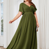 ever LEORA|Robe de soirée en mousseline de soie à col V et à manches flottantes