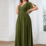 ever LEORA|Robe de soirée en mousseline de soie à col V et à manches flottantes
