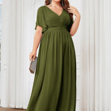 ever LEORA|Robe de soirée en mousseline de soie à col V et à manches flottantes