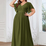 ever LEORA|Robe de soirée en mousseline de soie à col V et à manches flottantes