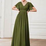 ever LEORA|Robe de soirée en mousseline de soie à col V et à manches flottantes
