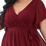 ever LEORA|Robe de soirée en mousseline de soie à col V et à manches flottantes