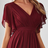 ever LEORA|Robe de soirée en mousseline de soie à col V et à manches flottantes