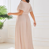ever LEORA|Robe de soirée en mousseline de soie à col V et à manches flottantes