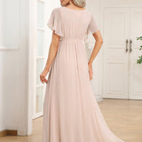 ever LEORA|Robe de soirée en mousseline de soie à col V et à manches flottantes