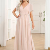 ever LEORA|Robe de soirée en mousseline de soie à col V et à manches flottantes