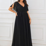 ever LEORA|Robe de soirée en mousseline de soie à col V et à manches flottantes