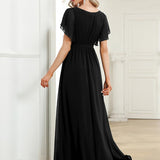 ever LEORA|Robe de soirée en mousseline de soie à col V et à manches flottantes