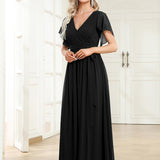 ever LEORA|Robe de soirée en mousseline de soie à col V et à manches flottantes
