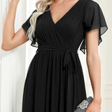ever LEORA|Robe de soirée en mousseline de soie à col V et à manches flottantes
