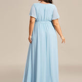 ever LEORA|Robe de soirée en mousseline de soie à col V et à manches flottantes