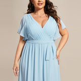ever LEORA|Robe de soirée en mousseline de soie à col V et à manches flottantes