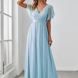ever LEORA|Robe de soirée en mousseline de soie à col V et à manches flottantes