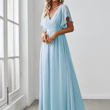 ever LEORA|Robe de soirée en mousseline de soie à col V et à manches flottantes