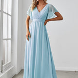 ever LEORA|Robe de soirée en mousseline de soie à col V et à manches flottantes