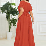 ever LEORA|Robe de soirée en mousseline de soie à col V et à manches flottantes