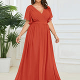 ever LEORA|Robe de soirée en mousseline de soie à col V et à manches flottantes