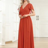 ever LEORA|Robe de soirée en mousseline de soie à col V et à manches flottantes