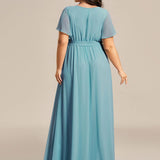 ever LEORA|Robe de soirée en mousseline de soie à col V et à manches flottantes