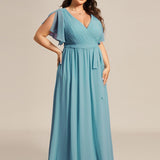 ever LEORA|Robe de soirée en mousseline de soie à col V et à manches flottantes