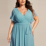 ever LEORA|Robe de soirée en mousseline de soie à col V et à manches flottantes