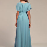 ever LEORA|Robe de soirée en mousseline de soie à col V et à manches flottantes