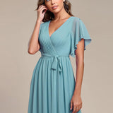 ever LEORA|Robe de soirée en mousseline de soie à col V et à manches flottantes