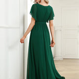 ever LEORA|Robe de soirée en mousseline de soie à col V et à manches flottantes